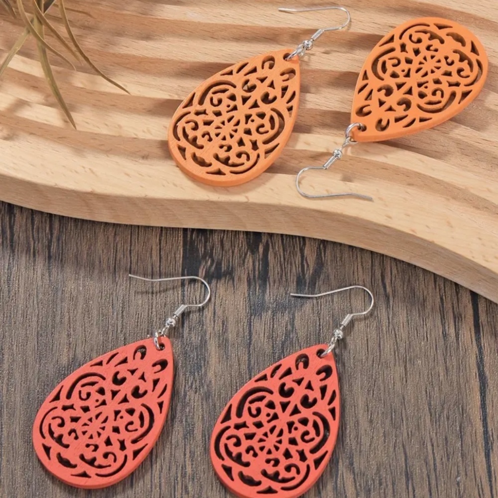 2 Pairs!! Super Cute Wood Carved Earrings in Multiple Colors! You pick!!